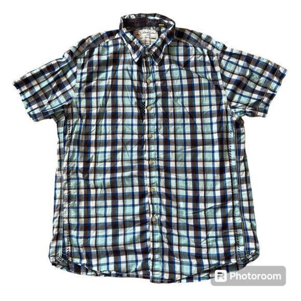 Robert Graham Jeans Tailored Fit Blue Plaid Short Sleeve‎ Button Down Shirt SZ L